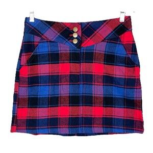 tgla Womens Medium Plaid A-Line Mini Skirt Red Blue Tartan Plaid Academia Y2K